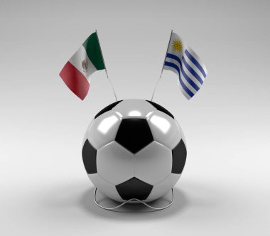 Meksika - Uruguay Futbol Bayrakları, Beyaz Arkaplan - 3D Render