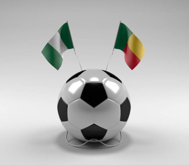 Nijerya - Benin Futbol Bayrakları, Beyaz Arkaplan - 3D Render