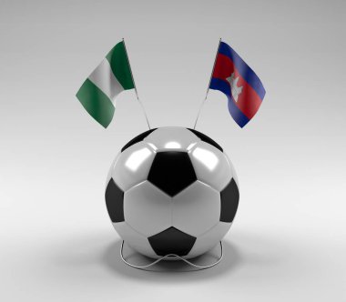 Nijerya - Kamboçya Futbol Bayrakları, Beyaz Arkaplan - 3D Render