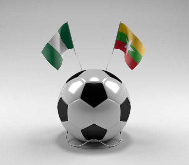 Nijerya - Myanmar Futbol Bayrakları, Beyaz Arkaplan - 3D Render