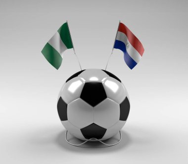 Nijerya - Paraguay Futbol Bayrakları, Beyaz Arkaplan - 3D Render