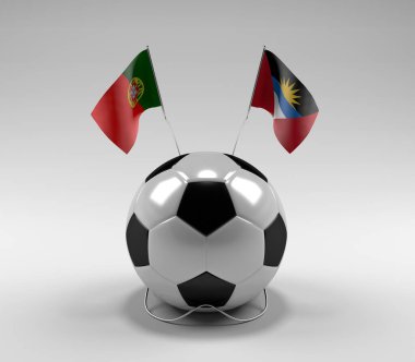 Portekiz - Antigua ve Barbuda Futbol Bayrakları, Beyaz Arkaplan - 3D Render