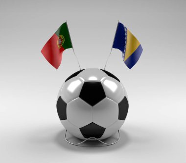 Portekiz - Bosna-Hersek Futbol Bayrakları, Beyaz Arkaplan - 3D Render