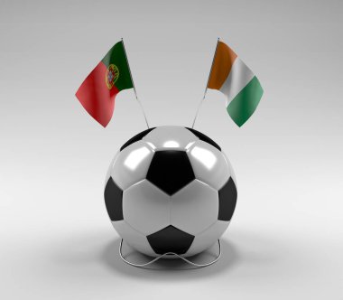 Portekiz - Cote-D-Fildişi Futbol Bayrakları, Beyaz Arkaplan - 3D Yapılandırma