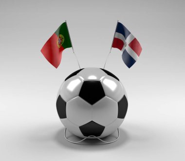 Portekiz - Dominik Cumhuriyeti Futbol Bayrakları, Beyaz Arkaplan - 3D Render