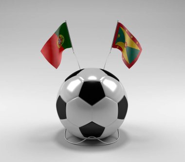 Portekiz - Grenada Futbol Bayrakları, Beyaz Arkaplan - 3D Render