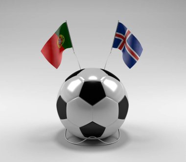 Portekiz - İzlanda Futbol Bayrakları, Beyaz Arkaplan - 3D Render