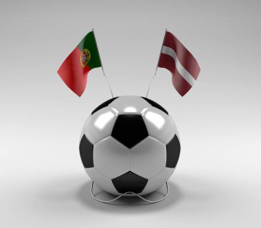 Portekiz - Letonya Futbol Bayrakları, Beyaz Arkaplan - 3D Render