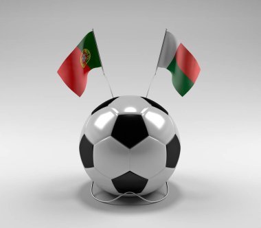 Portekiz - Madagaskar Futbol Bayrakları, Beyaz Arkaplan - 3D Render