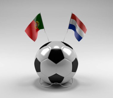 Portekiz - Paraguay Futbol Bayrakları, Beyaz Arkaplan - 3D Render