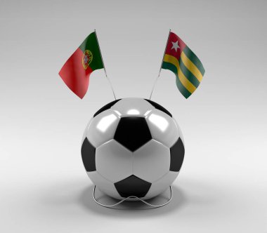 Portekiz - Togo Futbol Bayrakları, Beyaz Arkaplan - 3D Render