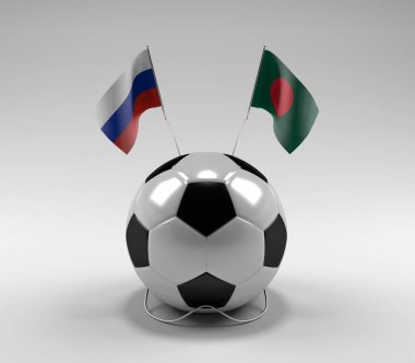 Rusya - Bangladeş Futbol Bayrakları, Beyaz Arkaplan - 3D Render