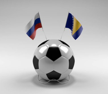Rusya - Bosna-Hersek Futbol Bayrakları, Beyaz Arkaplan - 3D Render