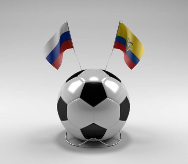 Rusya - Ekvador Futbol Bayrakları, Beyaz Arkaplan - 3D Render