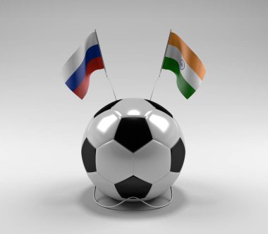Rusya - Hindistan Futbol Bayrakları, Beyaz Arkaplan - 3D Render