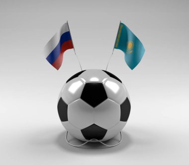 Rusya - Kazakistan Futbol Bayrakları, Beyaz Arkaplan - 3D Render