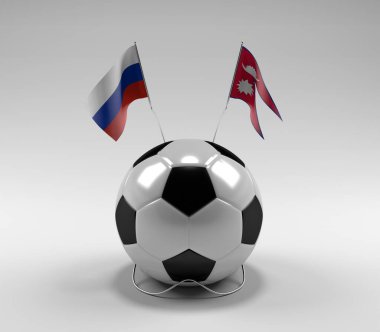 Rusya - Nepal Futbol Bayrakları, Beyaz Arkaplan - 3D Render