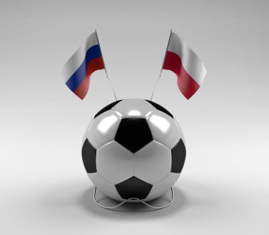 Rusya - Polonya Futbol Bayrakları, Beyaz Arkaplan - 3D Render