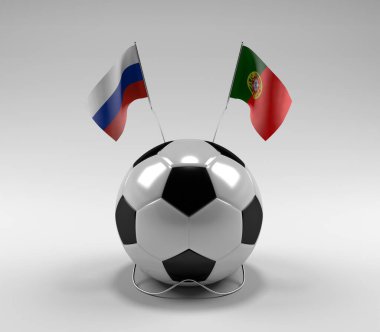 Rusya - Portekiz Futbol Bayrakları, Beyaz Arkaplan - 3D Render