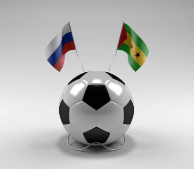 Rusya - Sao-Tome-Principe Futbol Bayrakları, Beyaz Arkaplan - 3D Render