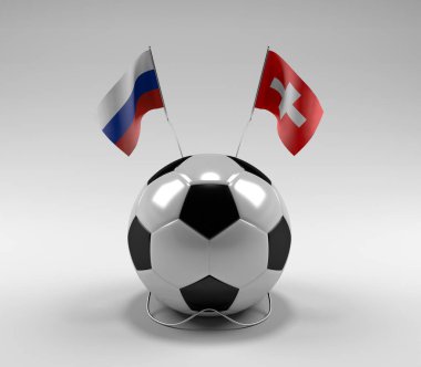 Rusya - İsviçre Futbol Bayrakları, Beyaz Arkaplan - 3D Render