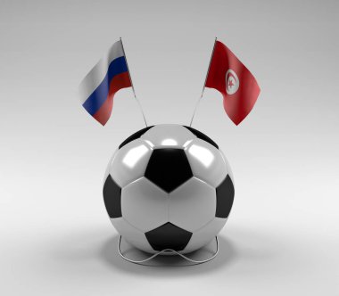 Rusya - Tunus Futbol Bayrakları, Beyaz Arkaplan - 3D Render