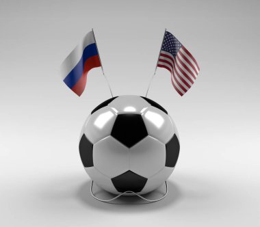 Rusya - Amerika Birleşik Devletleri Futbol Bayrakları, Beyaz Arkaplan - 3D Render