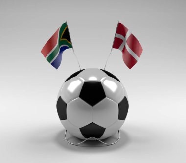 Güney Afrika - Danimarka Futbol Bayrakları, Beyaz Arkaplan - 3D Render