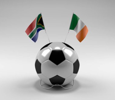 Güney Afrika - İrlanda Futbol Bayrakları, Beyaz Arkaplan - 3D Render