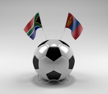 Güney Afrika - Moğolistan Futbol Bayrakları, Beyaz Arkaplan - 3D Render