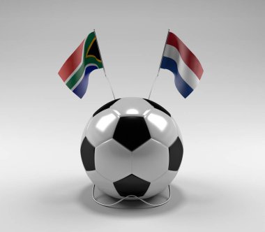 Güney Afrika - Hollanda Futbol Bayrakları, Beyaz Arkaplan - 3D Render