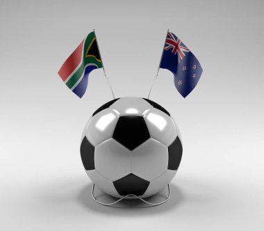 Güney Afrika - Yeni Zelanda Futbol Bayrakları, Beyaz Arkaplan - 3D Render