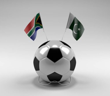 Güney Afrika - Pakistan Futbol Bayrakları, Beyaz Arkaplan - 3D Render