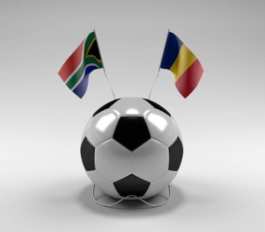Güney Afrika - Romanya Futbol Bayrakları, Beyaz Arkaplan - 3D Render