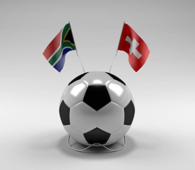 Güney Afrika - İsviçre Futbol Bayrakları, Beyaz Arkaplan - 3D Render
