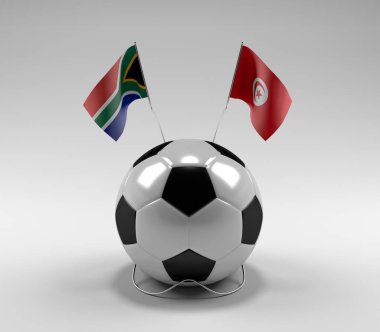 Güney Afrika - Tunus Futbol Bayrakları, Beyaz Arkaplan - 3D Render