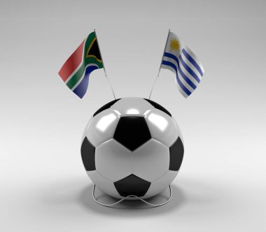 Güney Afrika - Uruguay Futbol Bayrakları, Beyaz Arkaplan - 3D Render