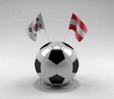 Güney Kore - Avusturya Futbol Bayrakları, Beyaz Arkaplan - 3D Render