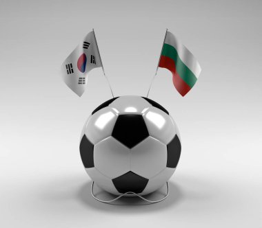 Güney Kore - Bulgaristan Futbol Bayrakları, Beyaz Arkaplan - 3D Render