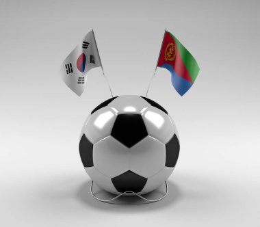 Güney Kore - Eritre Futbol Bayrakları, Beyaz Arkaplan - 3D Render