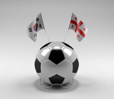 Güney Kore - Gürcistan Futbol Bayrakları, Beyaz Arkaplan - 3D Render