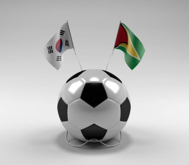 Güney Kore - Guyana Futbol Bayrakları, Beyaz Arkaplan - 3D Render