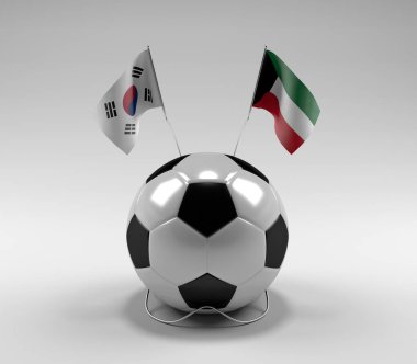 Güney Kore - Kuveyt Futbol Bayrakları, Beyaz Arkaplan - 3D Render
