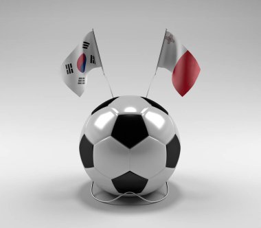 Güney Kore - Malta Futbol Bayrakları, Beyaz Arkaplan - 3D Render