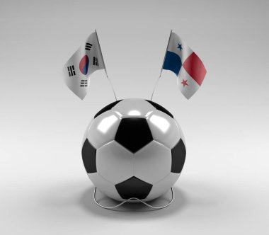 Güney Kore - Panama Futbol Bayrakları, Beyaz Arkaplan - 3D Render