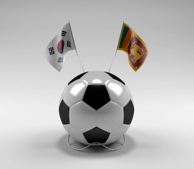 Güney Kore - Sri-Lanka Futbol Bayrakları, Beyaz Arkaplan - 3D Render