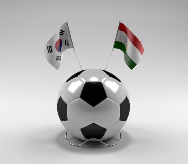 Güney Kore - Tacikistan Futbol Bayrakları, Beyaz Arkaplan - 3D Render