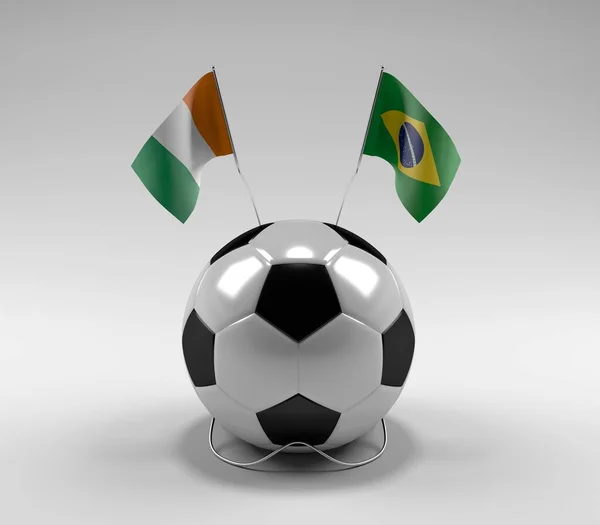 Elfenbenskusten Brasilien Fotbollsflaggor Vit Bakgrund Render — Stockfoto