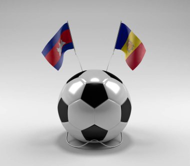 Kamboçya - Andorra Futbol Bayrakları, Beyaz Arkaplan - 3D Render