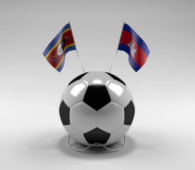 Svaziland - Kamboçya Futbol Bayrakları, Beyaz Arkaplan - 3D Render